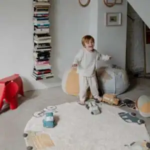 Wasbaar rond vloerkleed Wheels van Lorena Canals - My Little Carpet