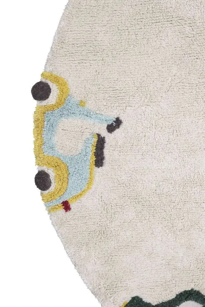 Wasbaar rond vloerkleed Wheels van Lorena Canals - My Little Carpet