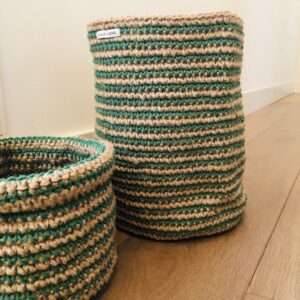 mand met groene strepen - jute & katoen - H30cm - handgehaakt in Nepal - Afbeelding 2