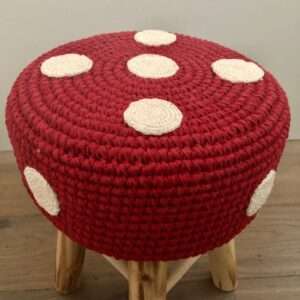 kruk laag met paddestoelbekleding rood - katoen & hout - handgehaakt in Nepal - Afbeelding 3