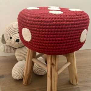 kruk laag met paddestoelbekleding rood - katoen & hout - handgehaakt in Nepal - Afbeelding 2