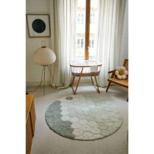 Wasbaar Rond Vloerkleed Honeycomb Blue Sage van Lorena Canals - My Little Carpet