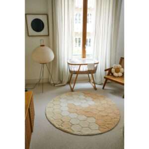 Wasbaar Rond Vloerkleed Honeycomb Golden van Lorena Canals - My Little Carpet