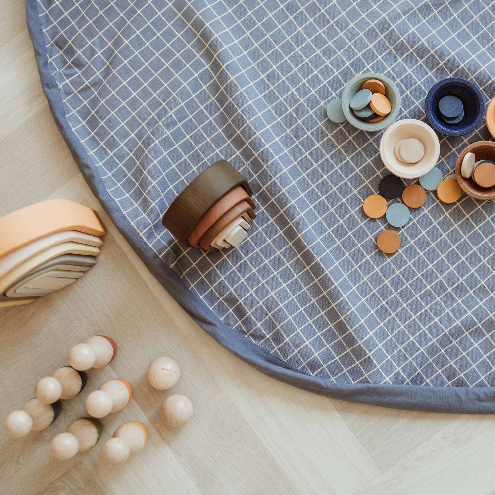 Speelkleed/Speeltas Organic Grid Blue van Play and Go - My Little Carpet