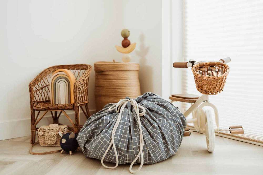 Speelkleed/Speeltas Organic Grid Blue van Play and Go - My Little Carpet