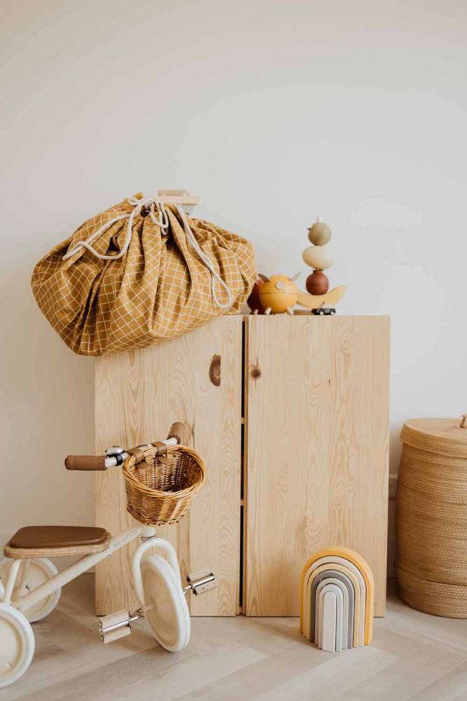 Speelkleed/Speeltas Organic Grid Mustard van Play and Go - My Little Carpet