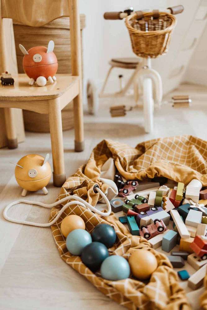 Speelkleed/Speeltas Organic Grid Mustard van Play and Go - My Little Carpet