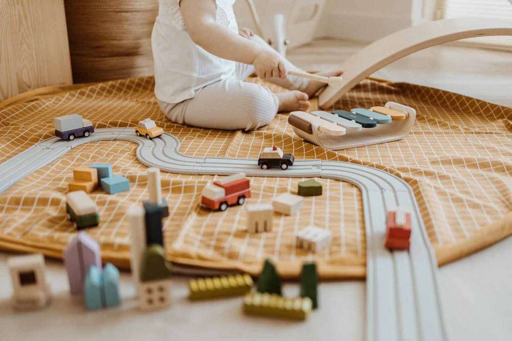 Speelkleed/Speeltas Organic Grid Mustard van Play and Go - My Little Carpet
