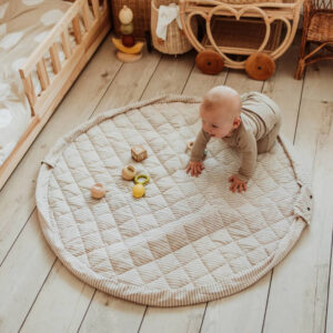 3 in 1 Speelkleed/Speeltas/Luiertas - SOFT Organic - Stripes Blue van Play and Go - My Little Carpet