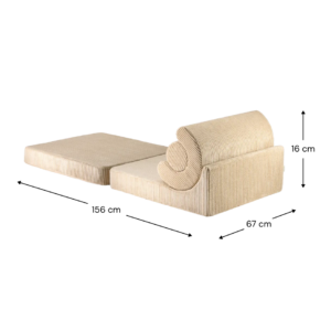 Wigiwama Flipster Brown Sugar uitgeklapt als kinder lounger en speelmat van 156 cm