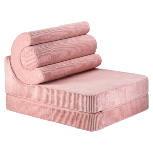Wigiwama Flipster Pink Mousse uitklapbare kinderfauteuil in oudroze corduroy ribstof