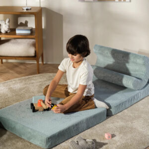 Mintgroene Flipster kinderfauteuil die verandert in speelmat, fort of logeerbed