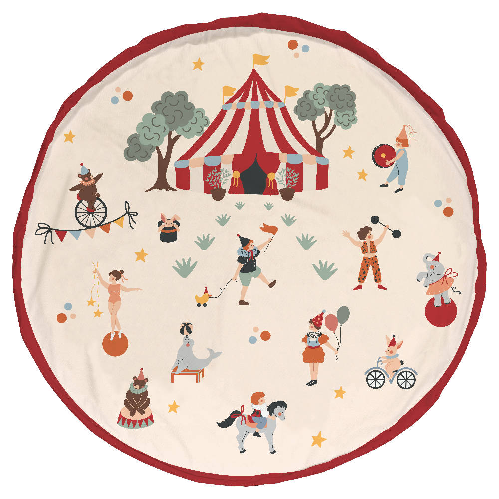 Play & Go Circus 2-in-1 speelkleed en opbergzak Ø140 cm met kleurrijke circus print