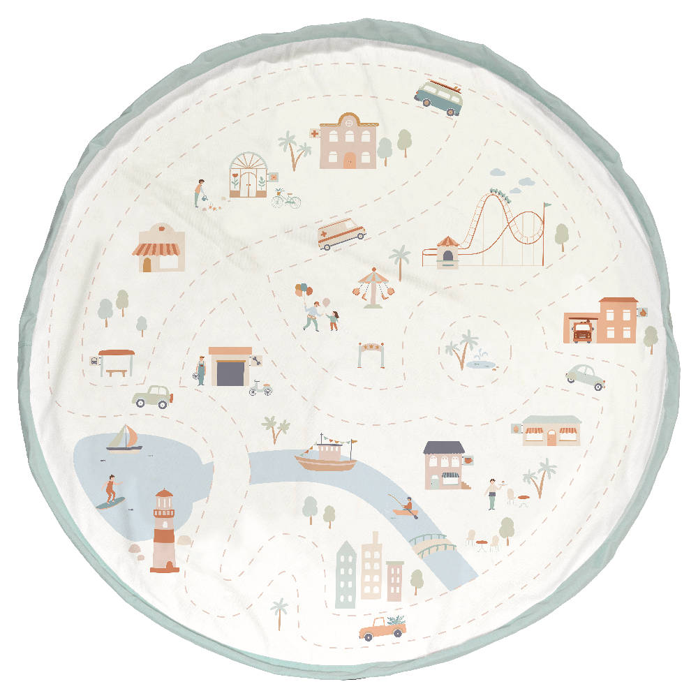 Play & Go Citymap 2-in-1 speelkleed en opbergzak Ø140 cm met stadsplattegrond