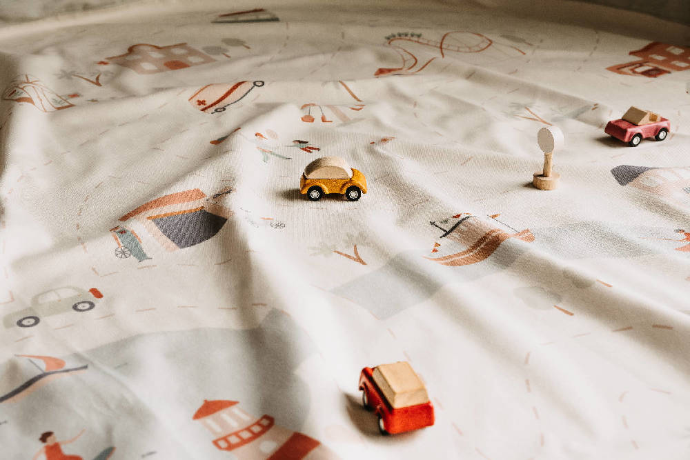 Detail van Play & Go Citymap speelkleed met wegen en gebouwen