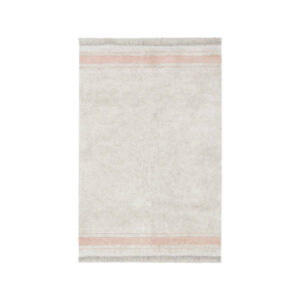 Lorena Canals Gastro Rose vloerkleed RugCycled 200x140 cm met roze strepen en natuurlijke katoenen pool