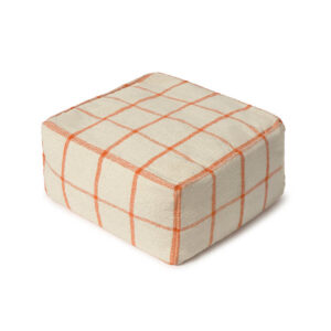 Vierkante poef Geo Block Natural met geometrisch design in warme neutrale tinten
